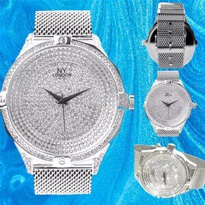 Iced Men's Silver Quartz Watch Stainless Steel Frozen CZ Wristwatch